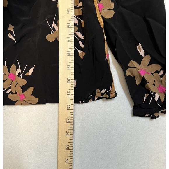 BODEN Women Top Size 4 Black Brown Pink Floral Keyhole Blouse Long Sleeve - Picture 3 of 9